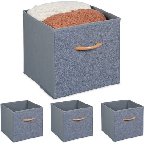 Relaxdays Aufbewahrungsbox 4er Set, Ordnungsbox Stoff, 24 L, faltbarer Regalkorb, mit Griff, HBT 28,5 x 30 x 30 cm, grau