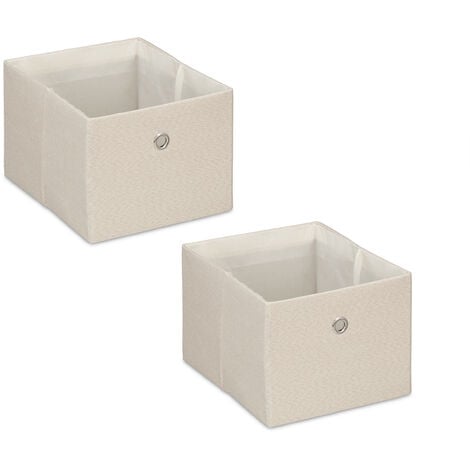 Relaxdays Aufbewahrungsbox, kleine Ordnungsbox aus Stoff, 2er-Set, HBT: 16 x 20,5 x 25 cm, faltbarer Regalkorb, Beige