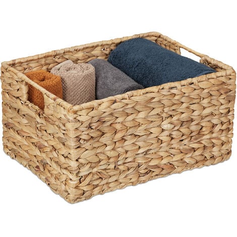 Relaxdays Aufbewahrungskorb, Wasserhyazinthe, HBT: 19 x 28 x 37 cm, Badezimmer & Deko, geflochten, Utensilienkorb, natur