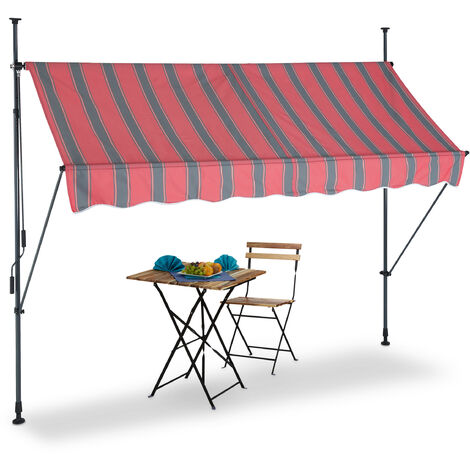 Relaxdays Auvent pour balcon, 250 cm de large, hauteur réglable, sans percer, anti-UV, gris/rouge