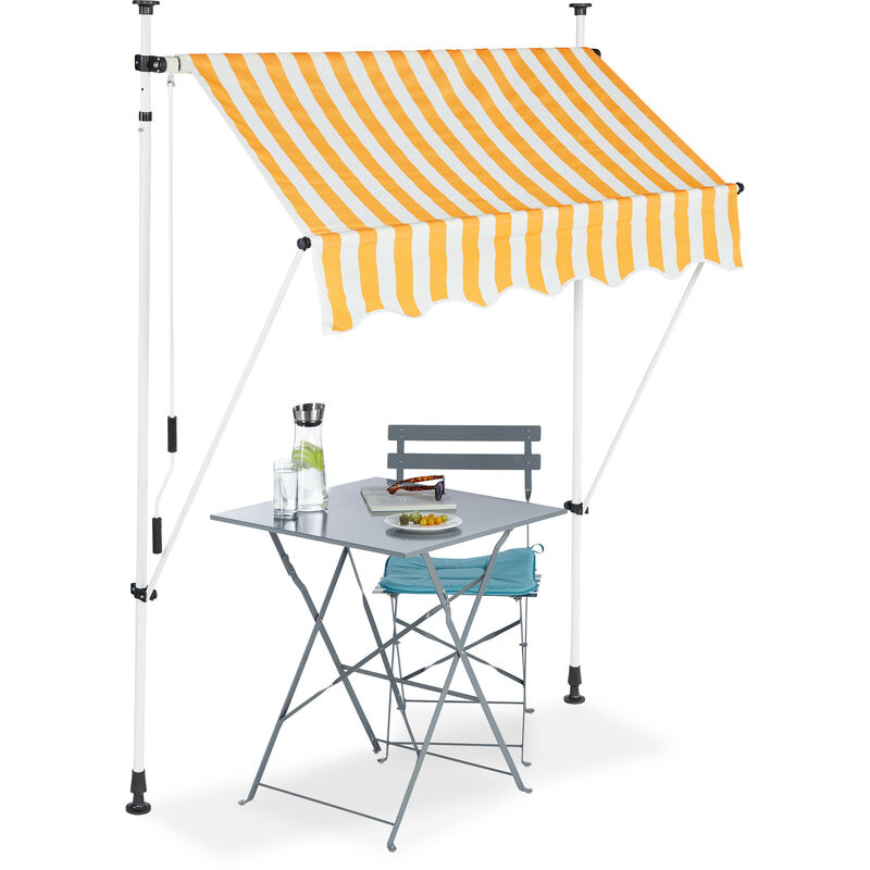 Relaxdays - Auvent rétractable 150 cm Store balcon marquise soleil terrasse hauteur réglable sans perçage, jaune-blanc