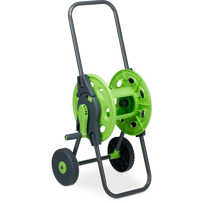 Relaxdays Hose Trolley, Up to 45 Meters, 2 Rubber Wheels, H x W x D: 82.5 x 43 x 34 cm, Steel, Plastic, Green