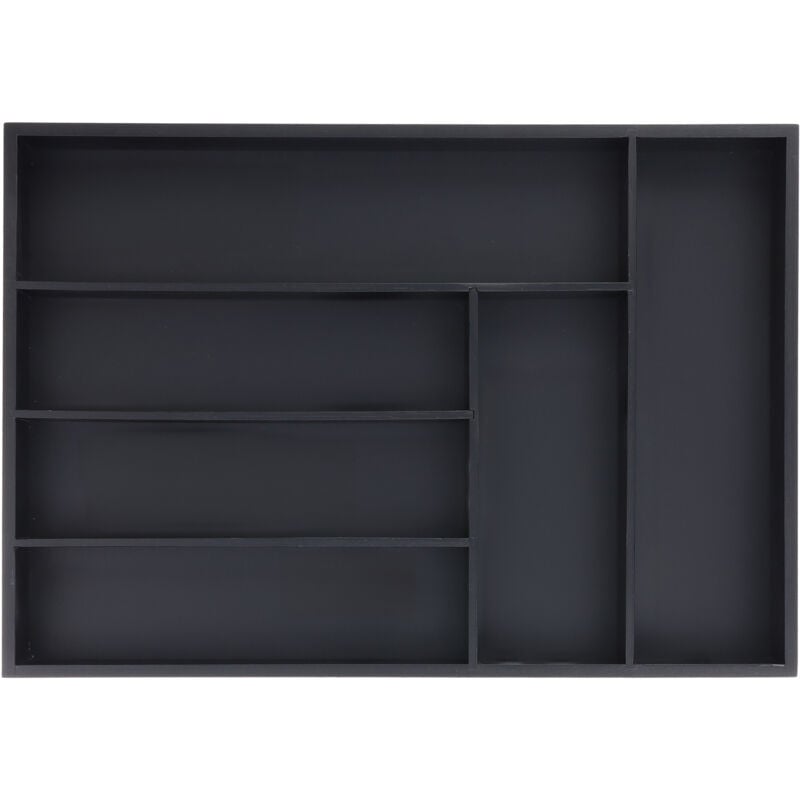 Bac à couverts, 6 compartiments, h x l x p : 5 x 43 x 30,5 cm, organiseur tiroirs, range-couverts bambou, noir - Relaxdays