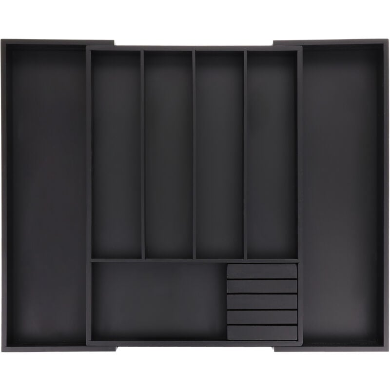 Relaxdays - Bac à couverts extensible, bambou, HxLxP: 5 x 32,5-55 x 44,5 cm, 5-7 compartiments, rangement à couteaux, noir