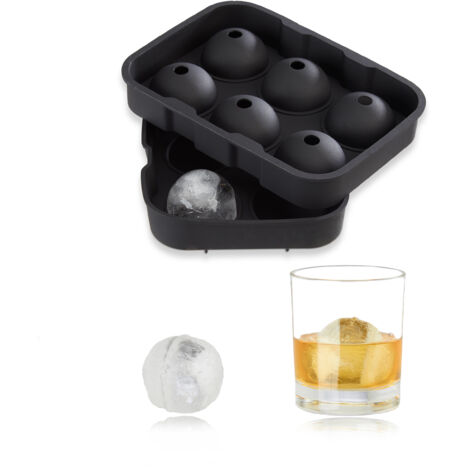 Relaxdays Bac à glaçons en forme de boule 4,5 cm moule en silicone 2 pièces couvercle HxlxP: 5 x 18 x 13 cm, noir