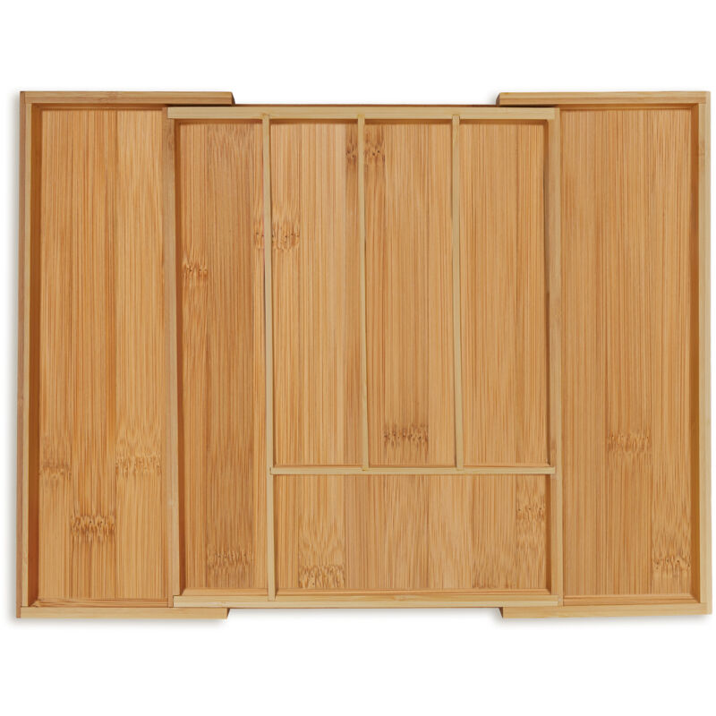 Relaxdays - Bac à couverts extensible, 5-7 compartiments, hlp : 5x28,5x35,5 cm, cuisine, organiseur tiroir, bambou, nature