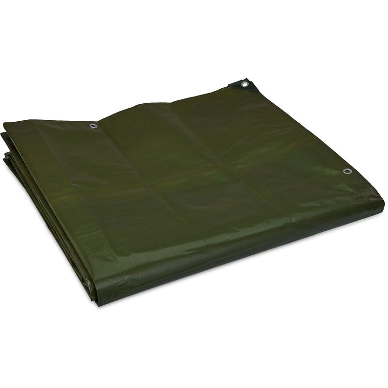 Bâche 200g/m², couverture avec œillets, étanche, indéchirable, protection en pe, 3 x 4 m, vert - Relaxdays