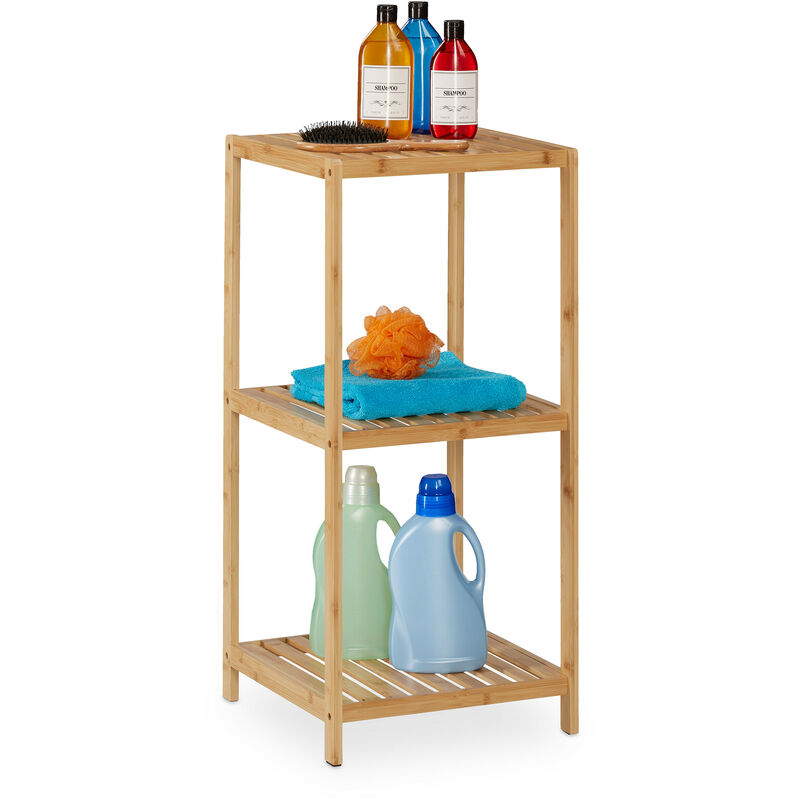 Badregal, Bambus, 3 Ablagen, HxBxT 83 x 38 x 39,5 cm, Standregal für Badezimmer Küche, freistehend, natur Relaxdays  - Onlineshop ManoMano