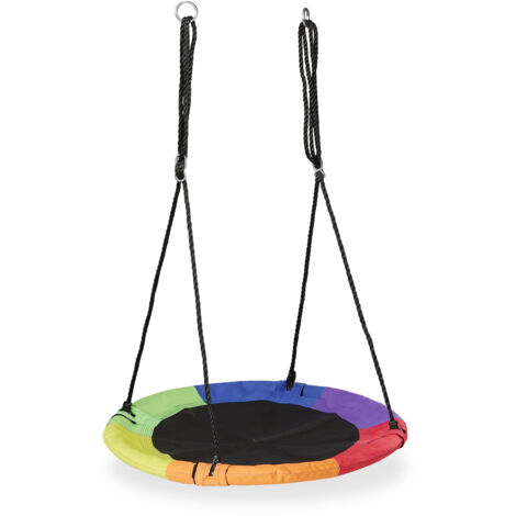 Relaxdays Balançoire nid d'oiseau, diamètre de 100 cm, enfants & adultes, hauteur réglable, jusqu’à 150 kg, multicolore