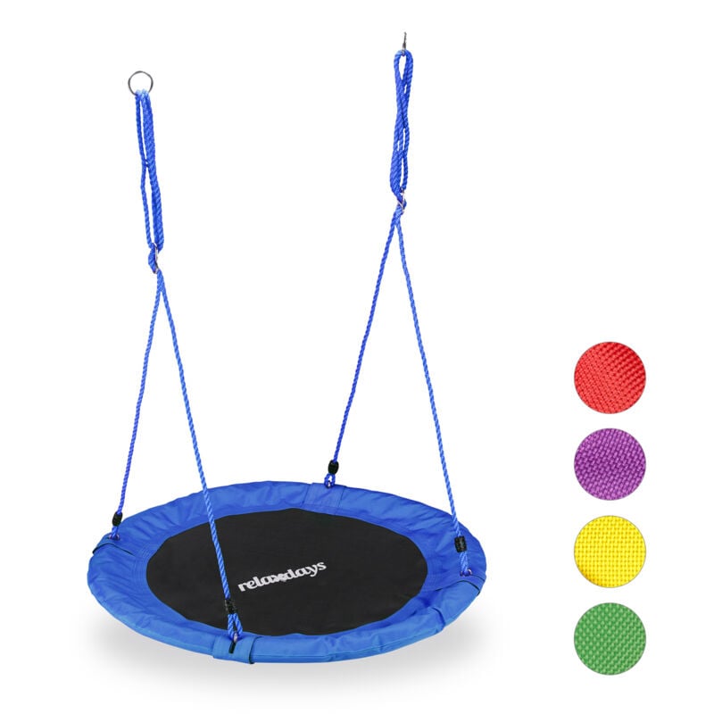 Balançoire nid d'oiseau rond 90 cm à suspendre enfant adulte jardin extérieur ø 90 cm, 100 kg, bleu - Relaxdays