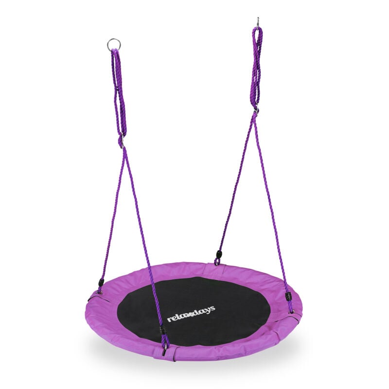 Balançoire nid d'oiseau rond 90 cm à suspendre enfant adulte jardin extérieur ø 90 cm, 100 kg, violet - Relaxdays