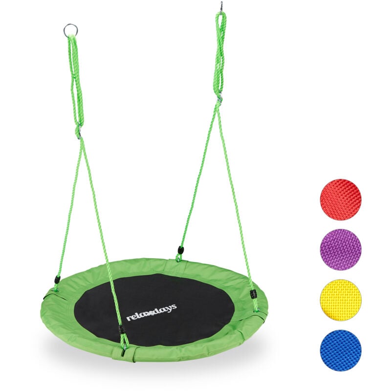 Balançoire nid d'oiseau rond 90 cm à suspendre enfant adulte jardin extérieur ø 90 cm, 100 kg, vert - Relaxdays