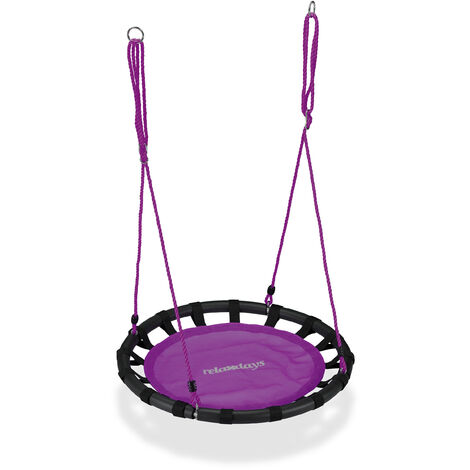 Relaxdays – Balançoire nid d'oiseau ronde 80 cm – Cadre en métal rembourré – Charge max 100 kg – Pour enfants et adultes – Violet