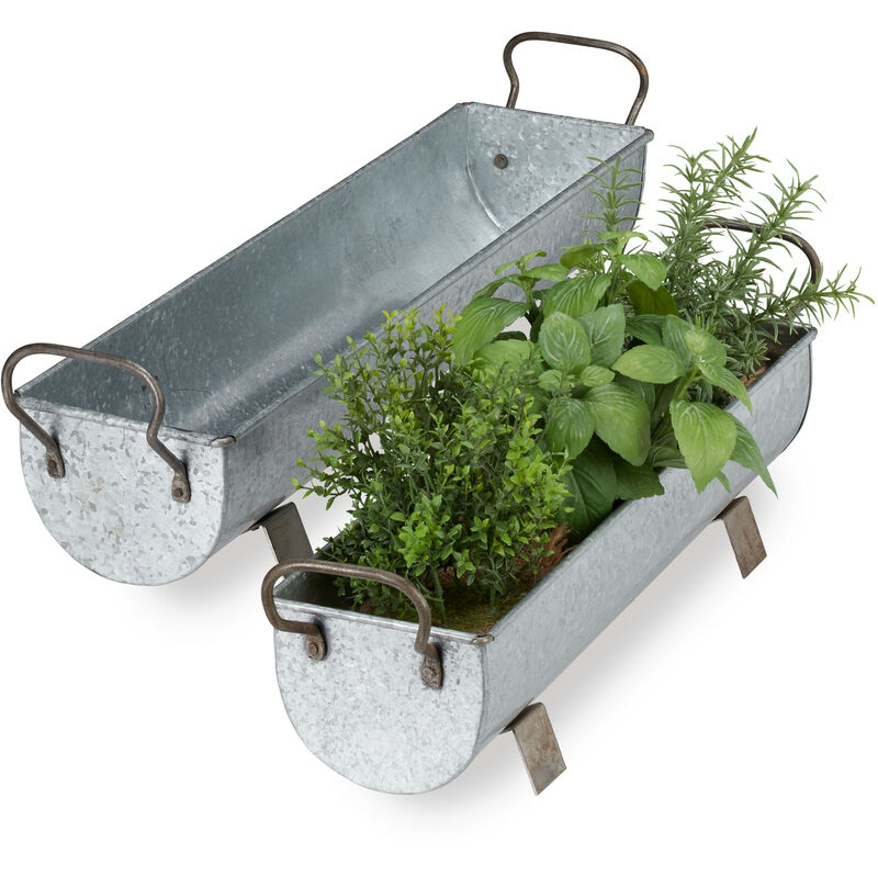 Relaxdays - Balconnière gouttière pot de fleurs métal jardinière zinc jardin bac à fleurs déco set de 2, argenté