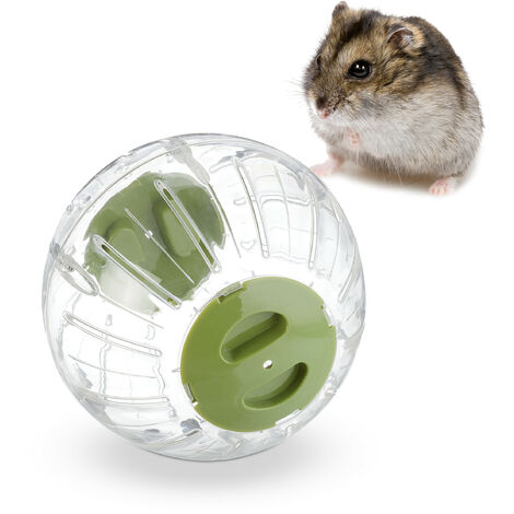 Relaxdays Balle de hamster, boule de course, pour souris, chinchilla, rat, Ø 18,5 cm, plastique, transparent/vert