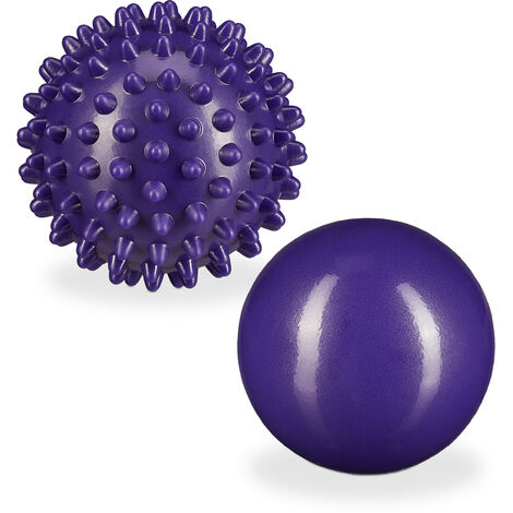   Balles de massage, x2, lisse, picots, dures, remplies d'eau, auto-massage, fascias, Ø 6,5 & 7 cm, violet