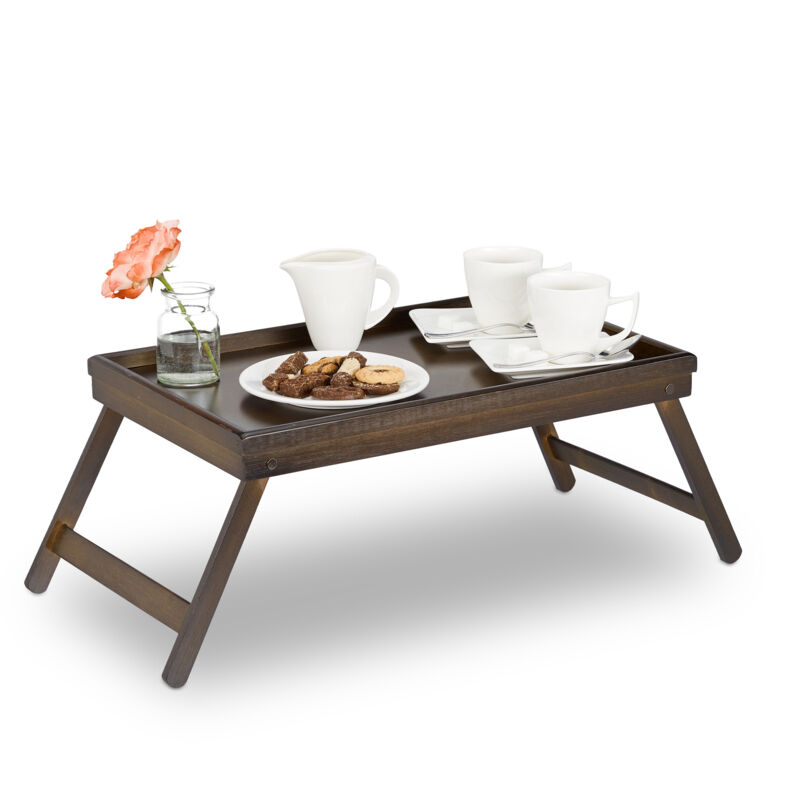 Relaxdays - 2x Bamboo Bed Tray, Folding, Handles, Raised Edge, For Breakfast In Bed And Serving, Hwd 22.5x64x31 Cm, Brown