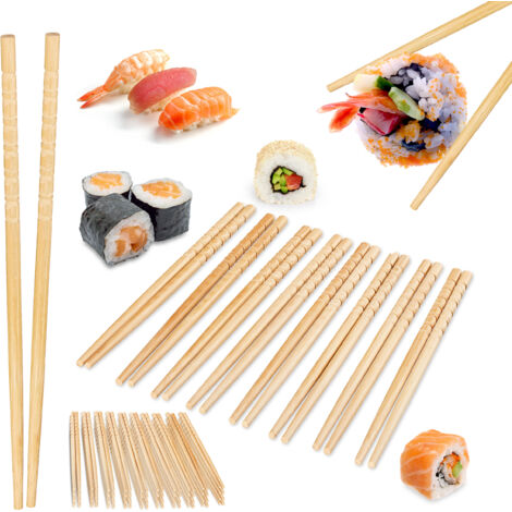 Relaxdays Bamboo Chopsticks, 50 Pairs, 24 cm Long, Natural, Reusable, Chinese Style, Blunt Tips, Natural Finish, Brown