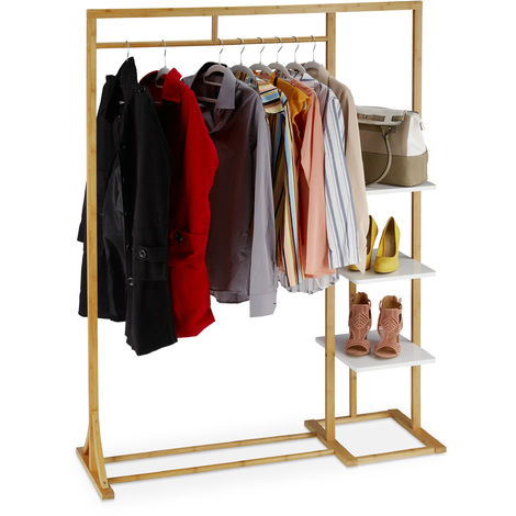 Relaxdays Bamboo Coat Stand Open Wardrobe Rack Garment Rail 3