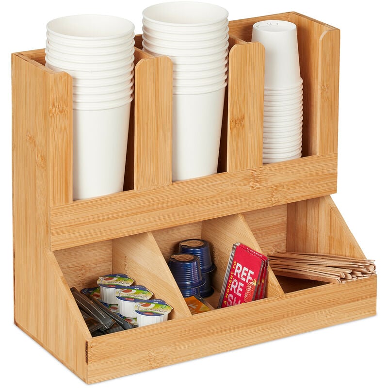 Relaxdays - Bamboo Coffee Organiser, Accessory, 6 Shelves, Bamboo, HxWxD: 29.5x34.5x17 cm, Station, Storage, Tea, Natural