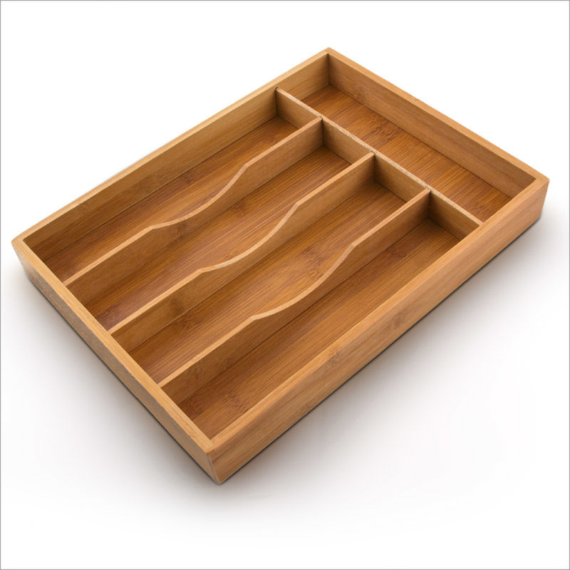 Relaxdays Bamboo Cutlery Tray Wooden Silverware Drawer Organiser