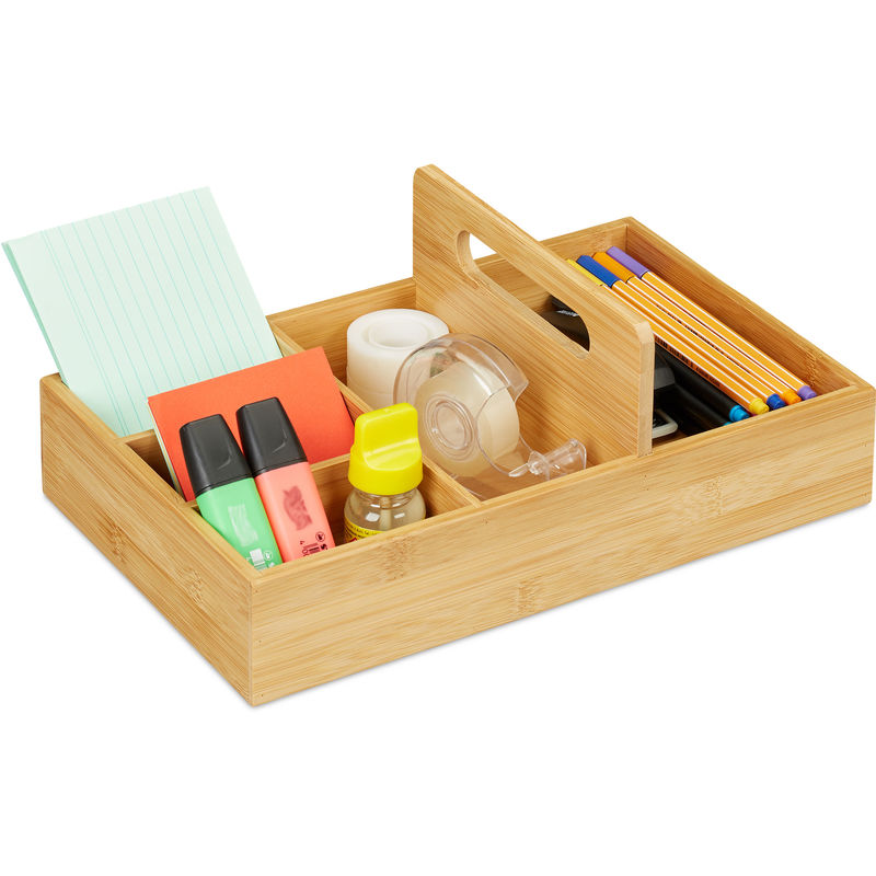 Relaxdays Bamboo Desk Organiser Pen Holder For Stationery