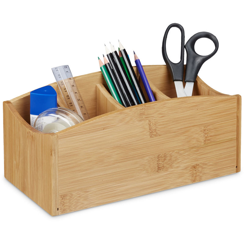 Relaxdays Bamboo Desk Organiser Pencil Holder With 4 Compartments