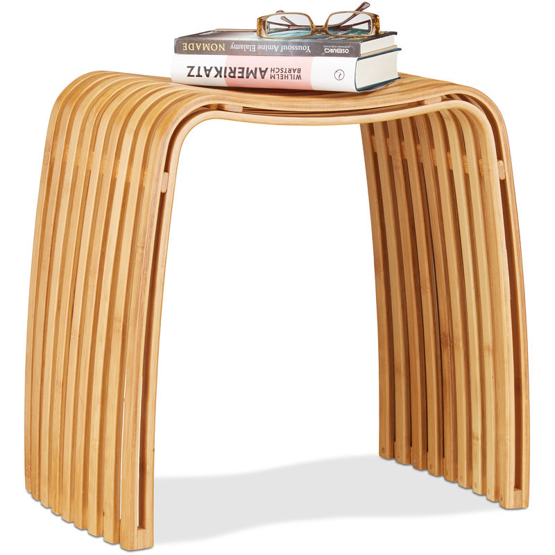 Bamboo Hallway Stool, Elegant Footrest in Scandinavian Design, Natural Chair Backless - Relaxdays