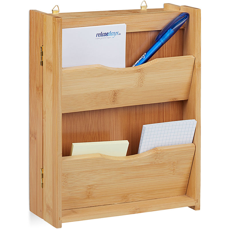 Bamboo Key Cabinet with 6 Hooks, Closes Magnetically, Hanging Key Organiser, hwd: 26x20x9cm, Natural - Relaxdays