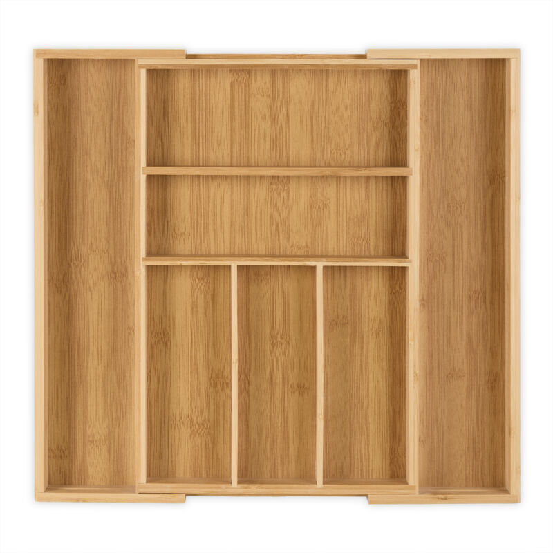Relaxdays Bamboo Kitchen Drawer Organiser Adjustable Width