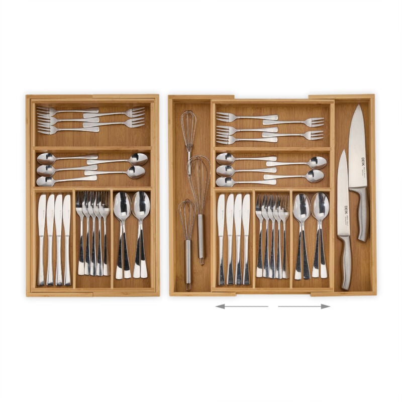 Relaxdays Bamboo Kitchen Drawer Organiser Adjustable Width