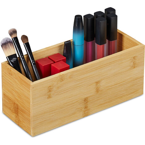 Relaxdays Bamboo Organiser Box, Narrow, Long, Storage for Kitchen, Bathroom, Office, HxWxD: 9.5 x 23 x 9 cm, Natural