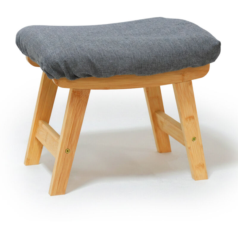 Relaxdays Bamboo Padded Footstool, Hxwxd, 32x40x29 Cm, Hallway, Living Room, Side Stool, Natural/grey