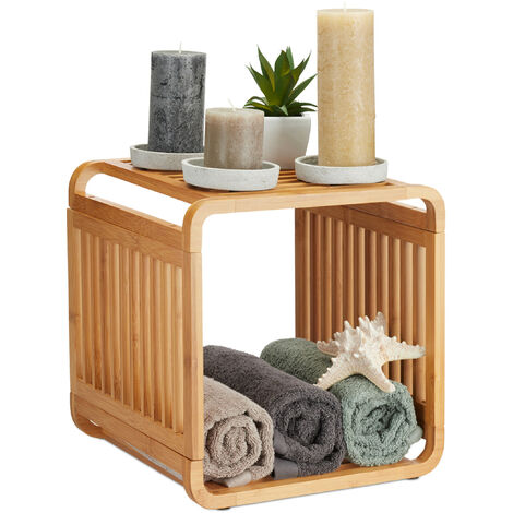 Relaxdays Bamboo Shelf, Rounded Slim Bathroom Rack with Tiers, Square, HWD: 33x33x33 cm, Natural