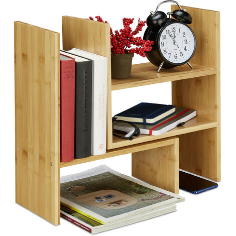 Relaxdays Bamboo Table Shelf, Adjustable Organiser, for Desk, Kitchen & Bathroom, Versatile Display Unit, Small, Natural