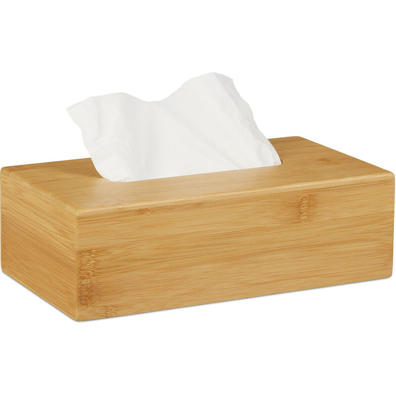 Bamboo Tissue Box Cover, hwd: 8.5 x 27.5 x 15.5 cm, Dispenser for Regular and Facial Tissues, Natural - Relaxdays