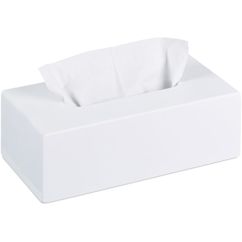 Bamboo Tissue Box, Paper Tissue Box Cover with Sliding Floor, Wooden Dispenser Case, hwd: 7.5 x 24 x 12 cm, White - Relaxdays