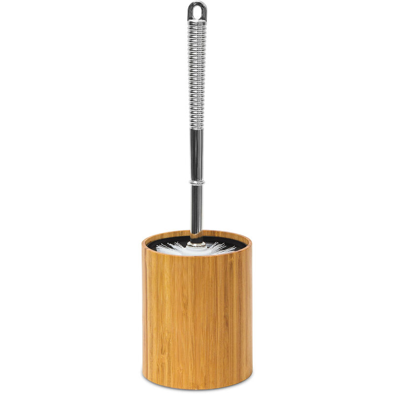 Bamboo Toilet Brush Holder: 33 x 10.4 x 10.4 cm Bamboo Toilet Brush Holder with Plastic Toilet Brush With Stainless Steel Finish, Replaceable Brush