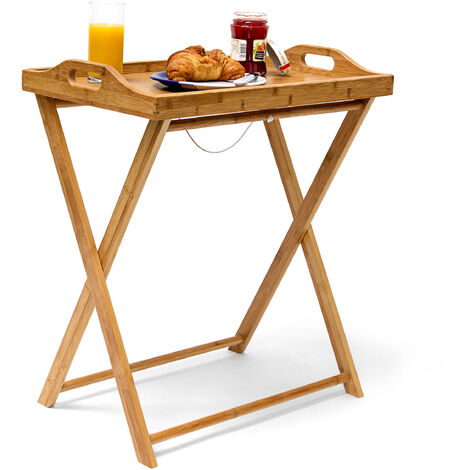 Relaxdays Bamboo Tray Table 63.5 x 55 x 35 cm, Side Table with Breakfast, Etc. Tray, Folding Table with Serving Tray, Serving Tablet, Wooden Table, Natural