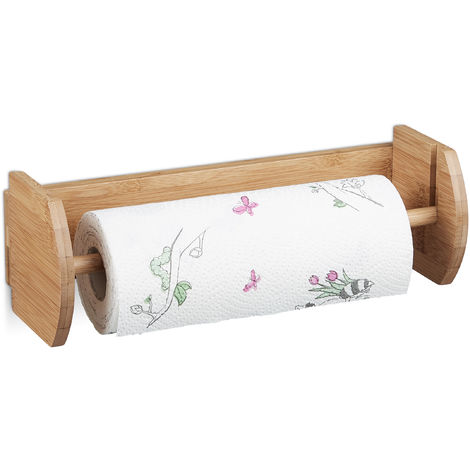 Relaxdays Bamboo Wall Paper Towel Holder, Size: 12 x 37 x 13 cm Wooden Paper Towel Dispenser for Holding Paper Towels and Toilet Paper, Kitchen Accessory Wood, Natural Brown