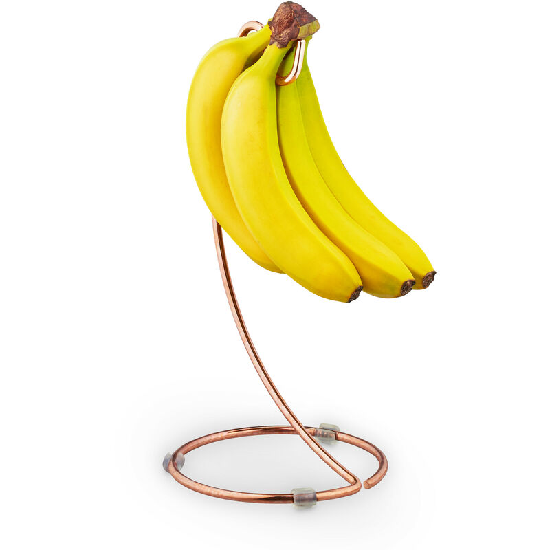 Relaxdays Banana Stand, Fruit Holder, Hanger, Kitchen, Countertop, Metal, HxD: 33 x 17cm, Prevents Pressure Mark, Copper