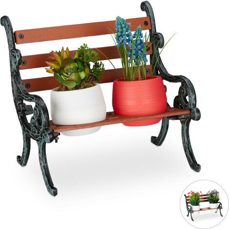 Relaxdays banc de fleurs, fonte et bois, support de plantes pour pots à fleurs, différentes Dimensions, brun/gris-vert