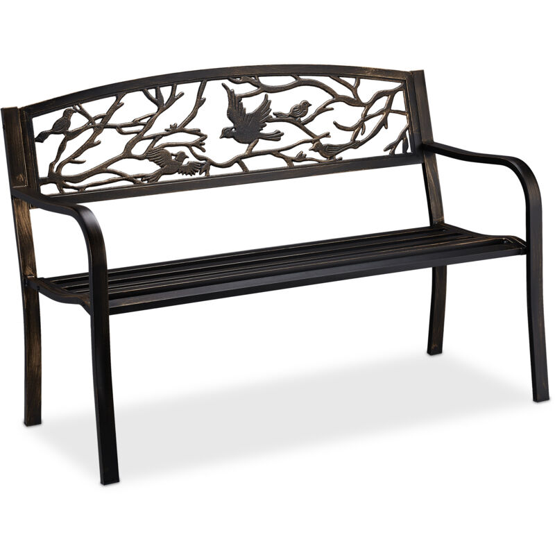 Relaxdays - Banc de jardin, motif oiseau, 2 sièges, vintage, jardin et balcon, acier, hlp : 87 x 127 x 57cm, noir/bronze