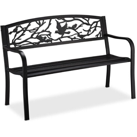   Banc de jardin, motif oiseau, 2 sièges, vintage, jardin et balcon, acier, H x L x P : 87 x 127 x 57cm, noir