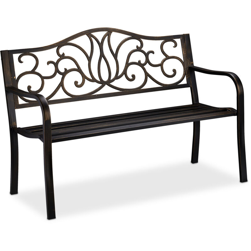 Relaxdays – Banc de jardin antique 2 places – Métal acier et fonte – Dimensions 90 x 127,5 x 63 cm – Charge max 220 kg – Pour balcon et terrasse