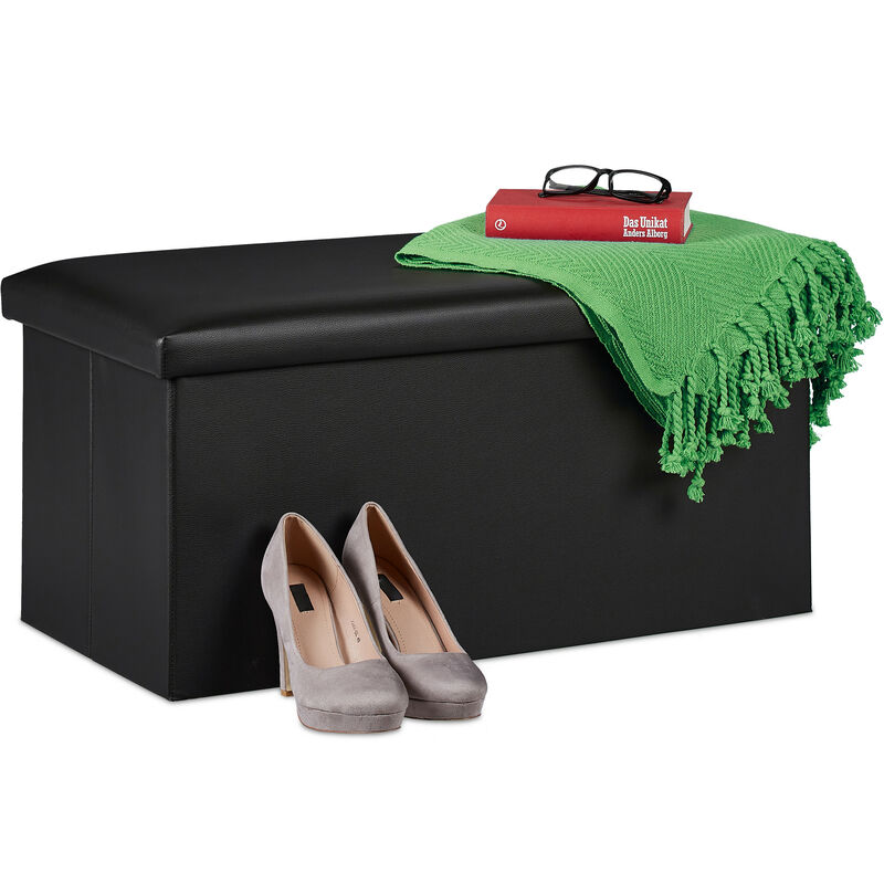 Banc pour rangement, cuir synthétique, pliable, rembourré, entrée, chambre, hlp 37,5 x 76,5 x 38,5 cm, noir - Relaxdays