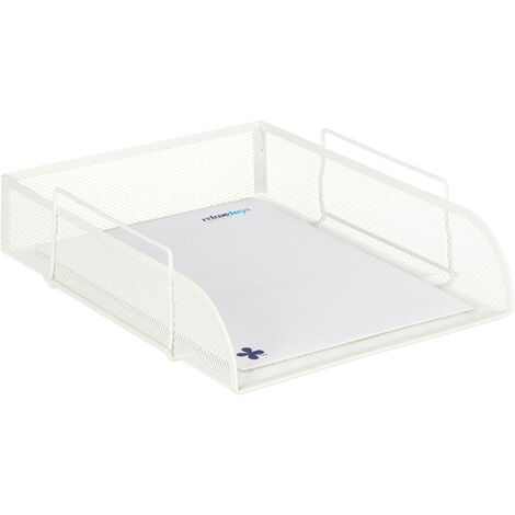 Relaxdays Bandeja Documentos Apilable, Cesto A4 Vertical, Organizador Folios, Malla, Oficina, 25 x 34 cm, Blanco