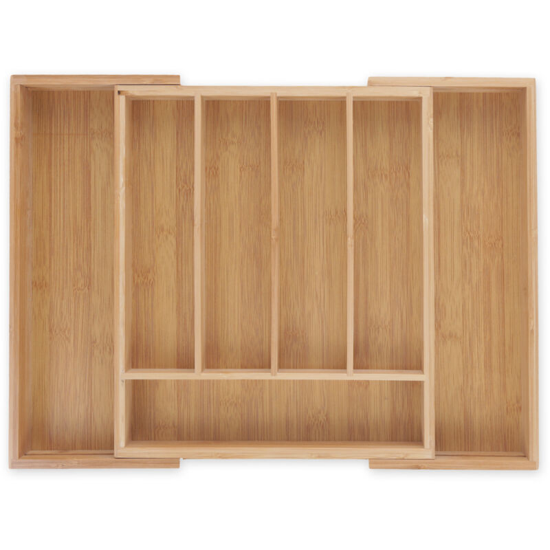 

Cubertero Cajón, Bandeja Cubiertos Extensible, Bambú, Ancho 31,5 - 49 cm, 5 a 7 Compartimentos, Marrón Natural