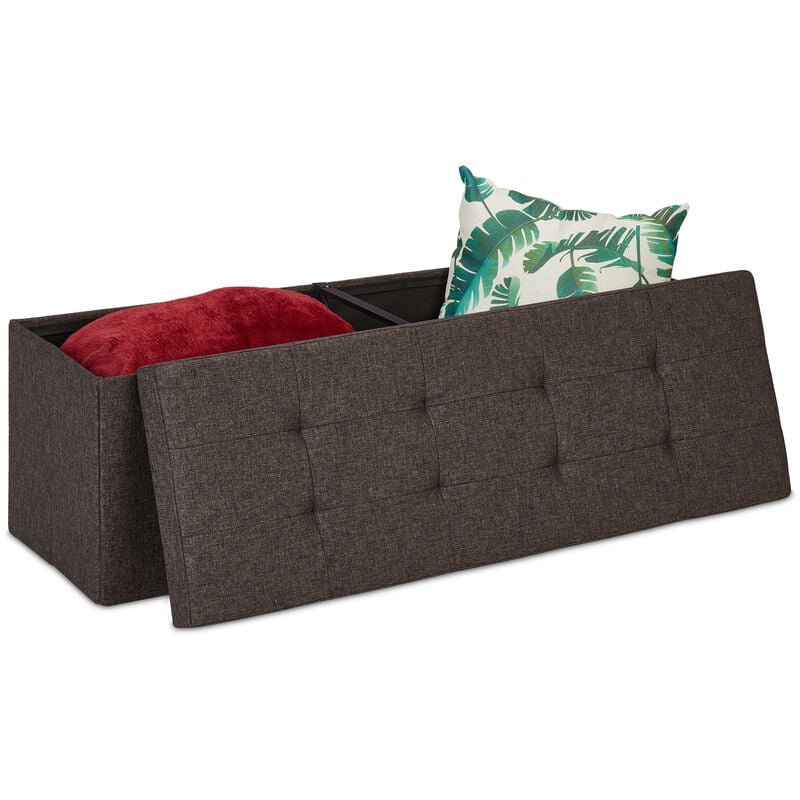 Banquette, avec espace de rangement, pliable, rembourré, Avec grille de séparation, 120 l, Chambre, marron - Relaxdays