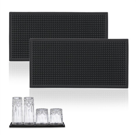 Relaxdays Bar Mat, Set of 2, with Studs, HxW: 30 x 15 cm, Draining Tray, made of PVC, for Sink & Drying Dishes, Black